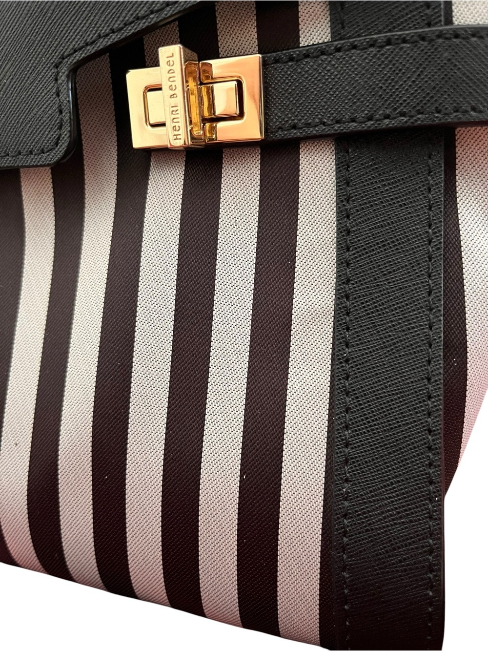 Henri Bendel Miss Bendel Top Handle Satchel Brown/White Striped NWT - Picture 8 of 14